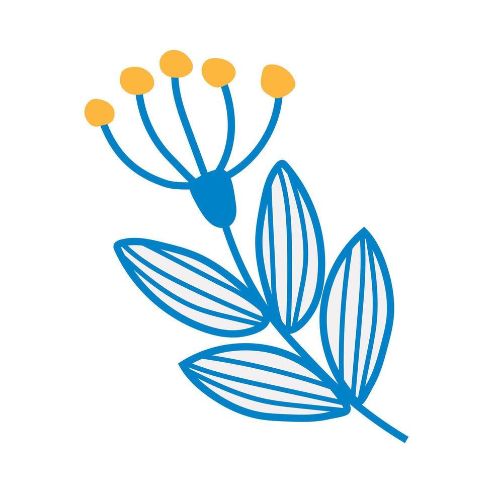 Fantasy flower with leaves on a branch form a design element on a white background. vector