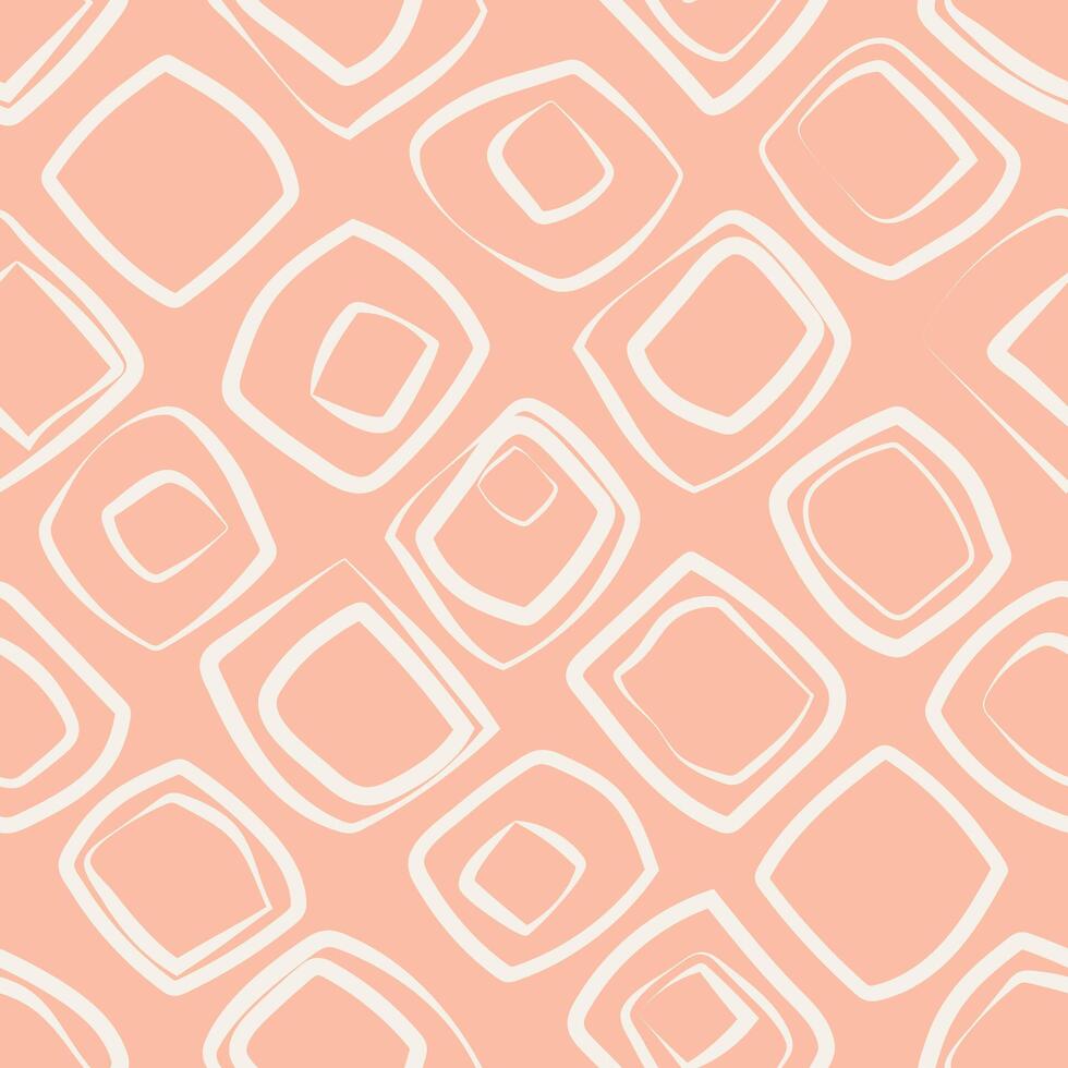White outline of squares of uneven shapes form a seamless modern pattern on a pink background for textiles, wrapping paper, interior design, decorative pillows. vector