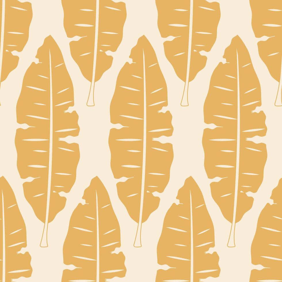 Yellow beautiful tropical leaves on a light pink background form a cute botanical pattern for modern textiles and wrapping paper. vector