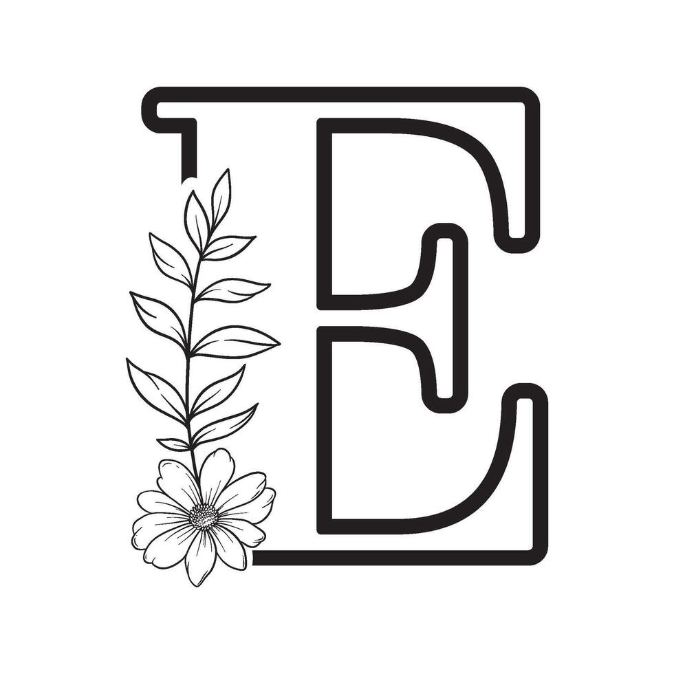 alphabet letter E with wildflower outline vector