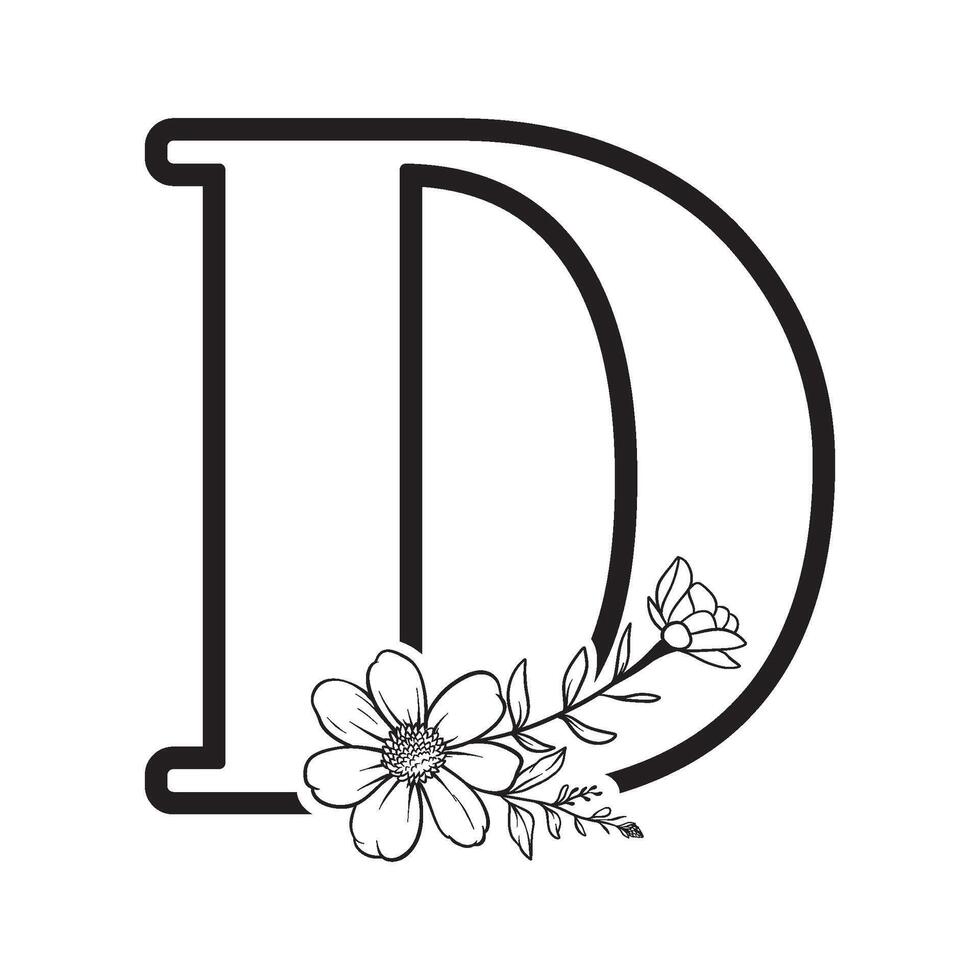 alphabet letter D with wildflower outline vector