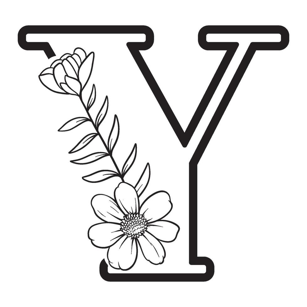 alphabet letter Y with wildflower outline vector