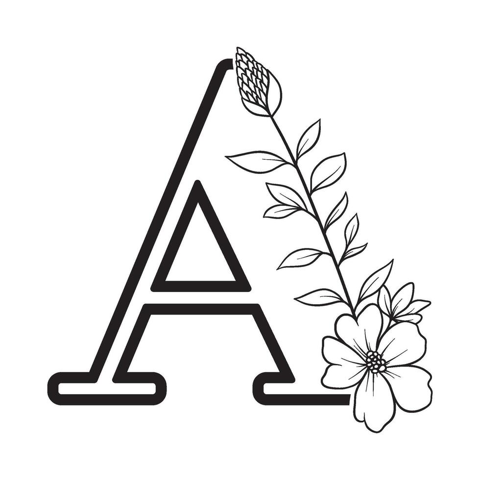 alphabet letter A with wildflower outline vector