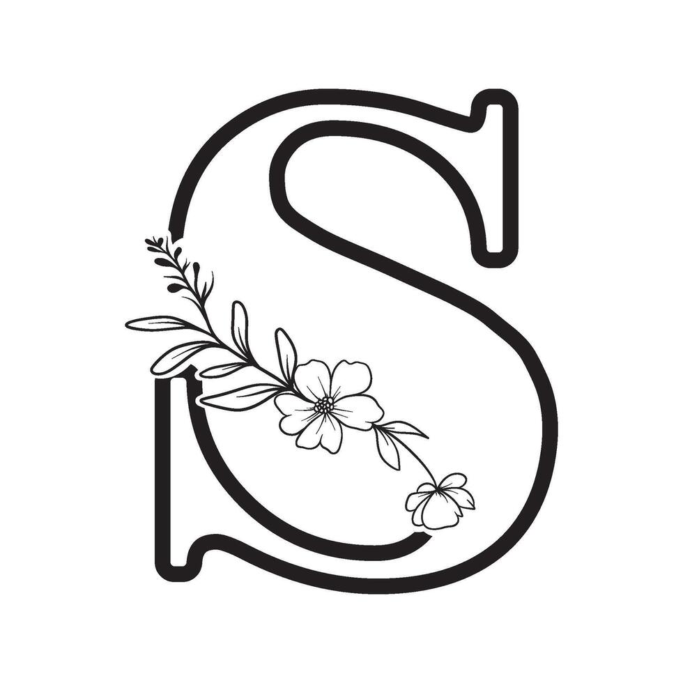 alphabet letter S with wildflower outline vector