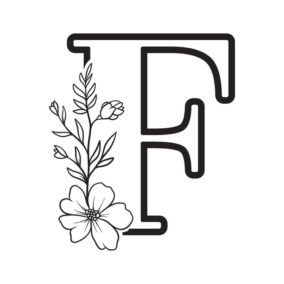 alphabet letter F with wildflower outline vector