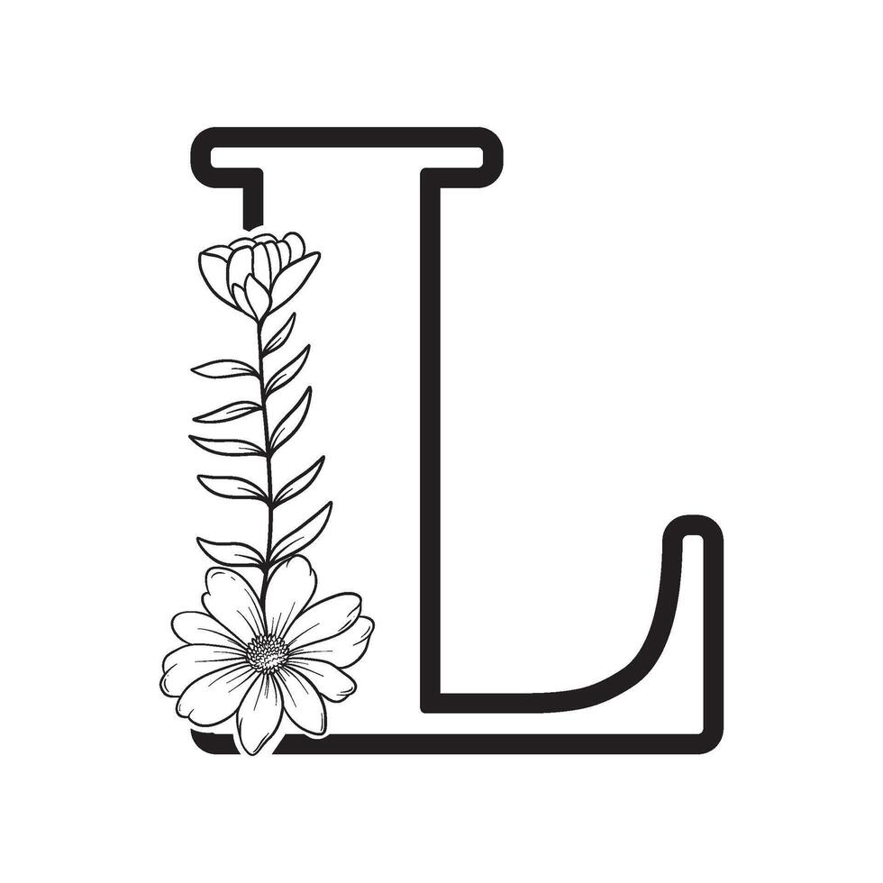 alphabet letter L with wildflower outline vector