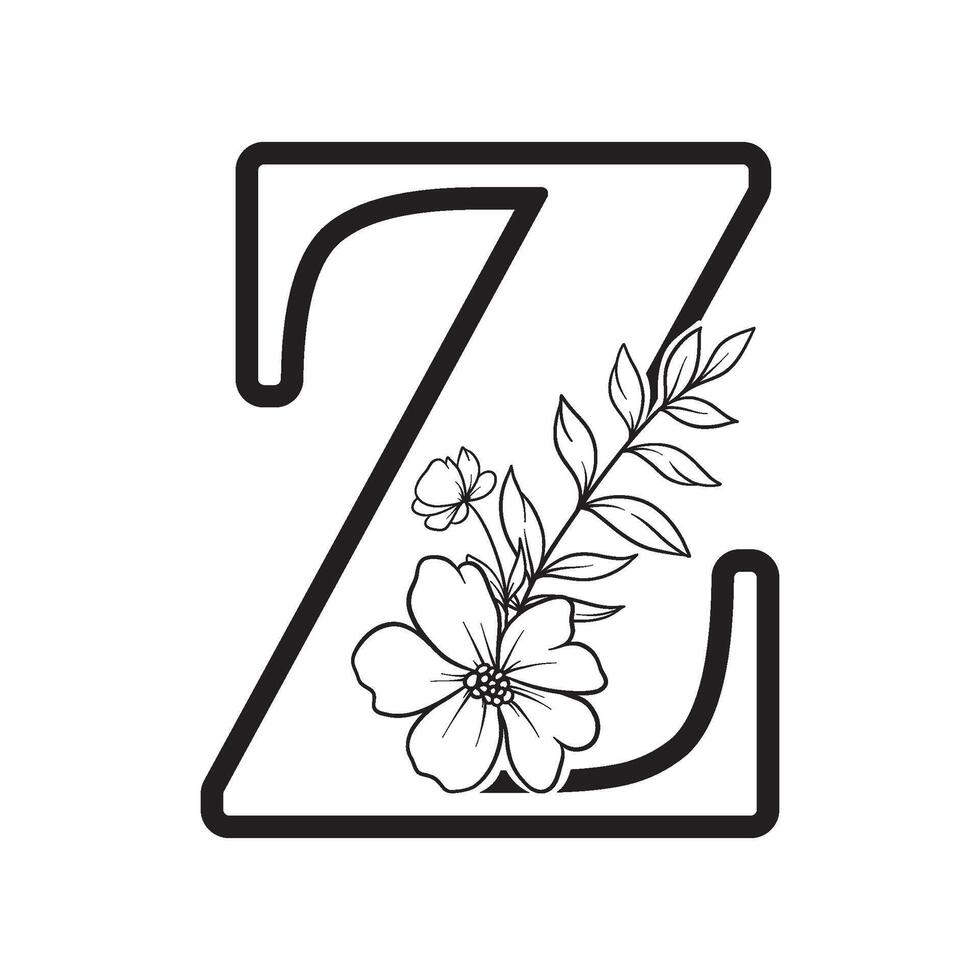 alphabet letter Z with wildflower outline vector