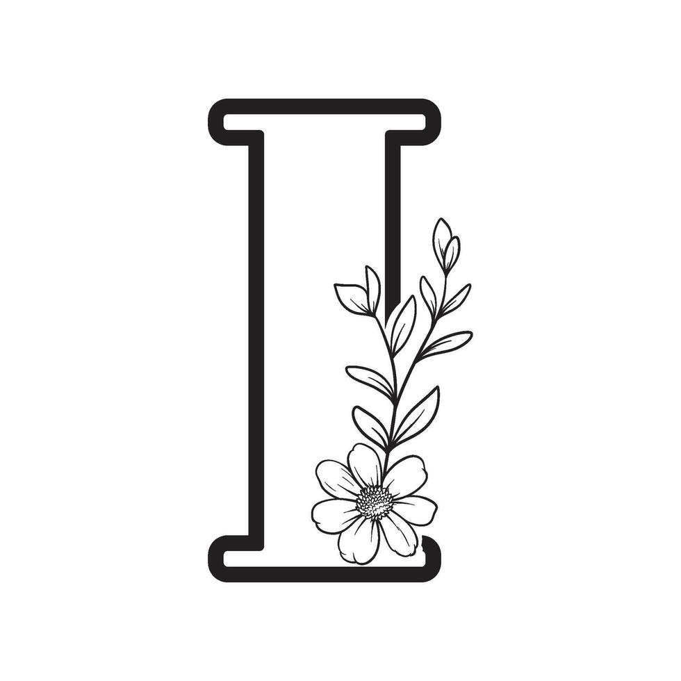 alphabet letter I with wildflower outline vector