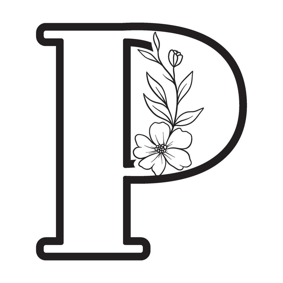alphabet letter P with wildflower outline vector