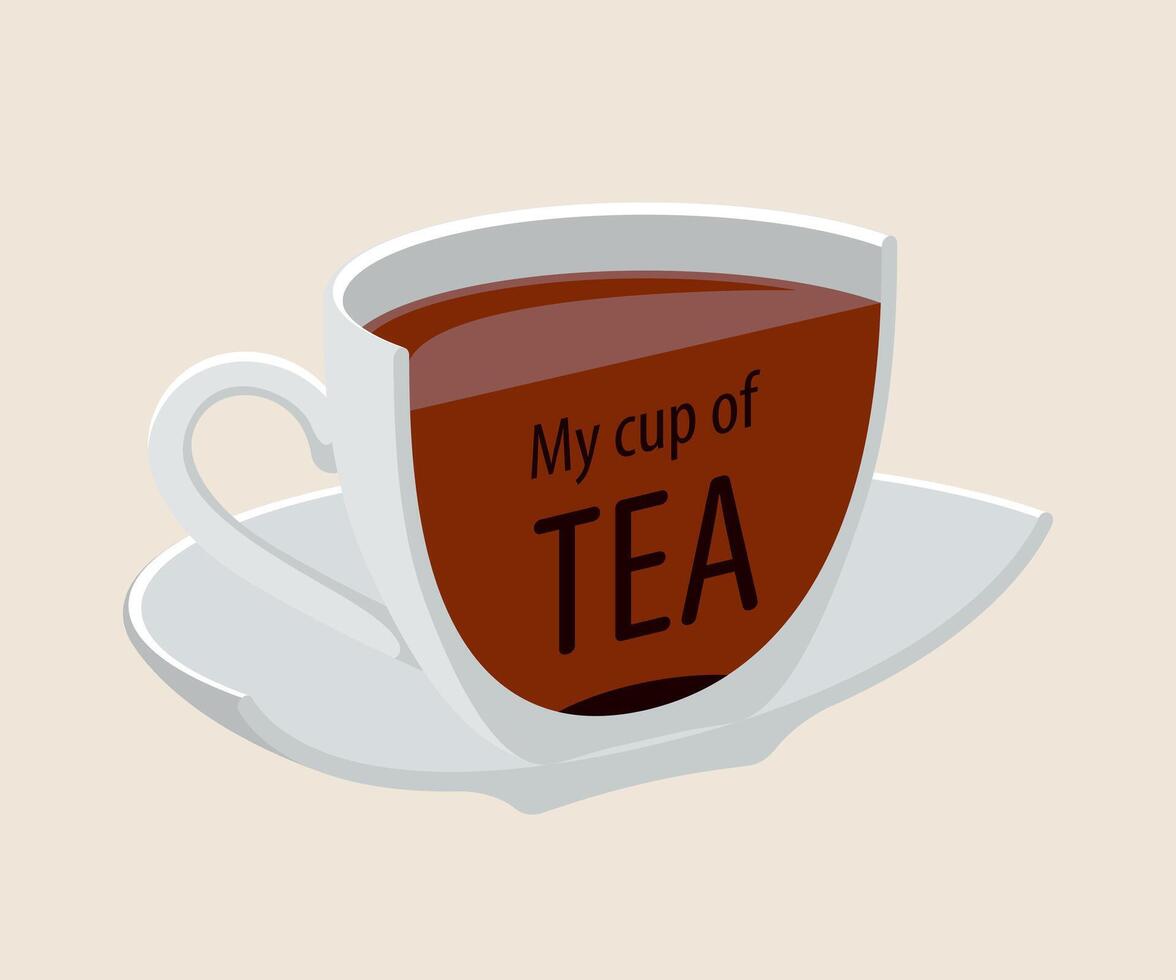 Tea cup drink breakfast isolated. Modern design herbal teacup with saucer for cafe. vector