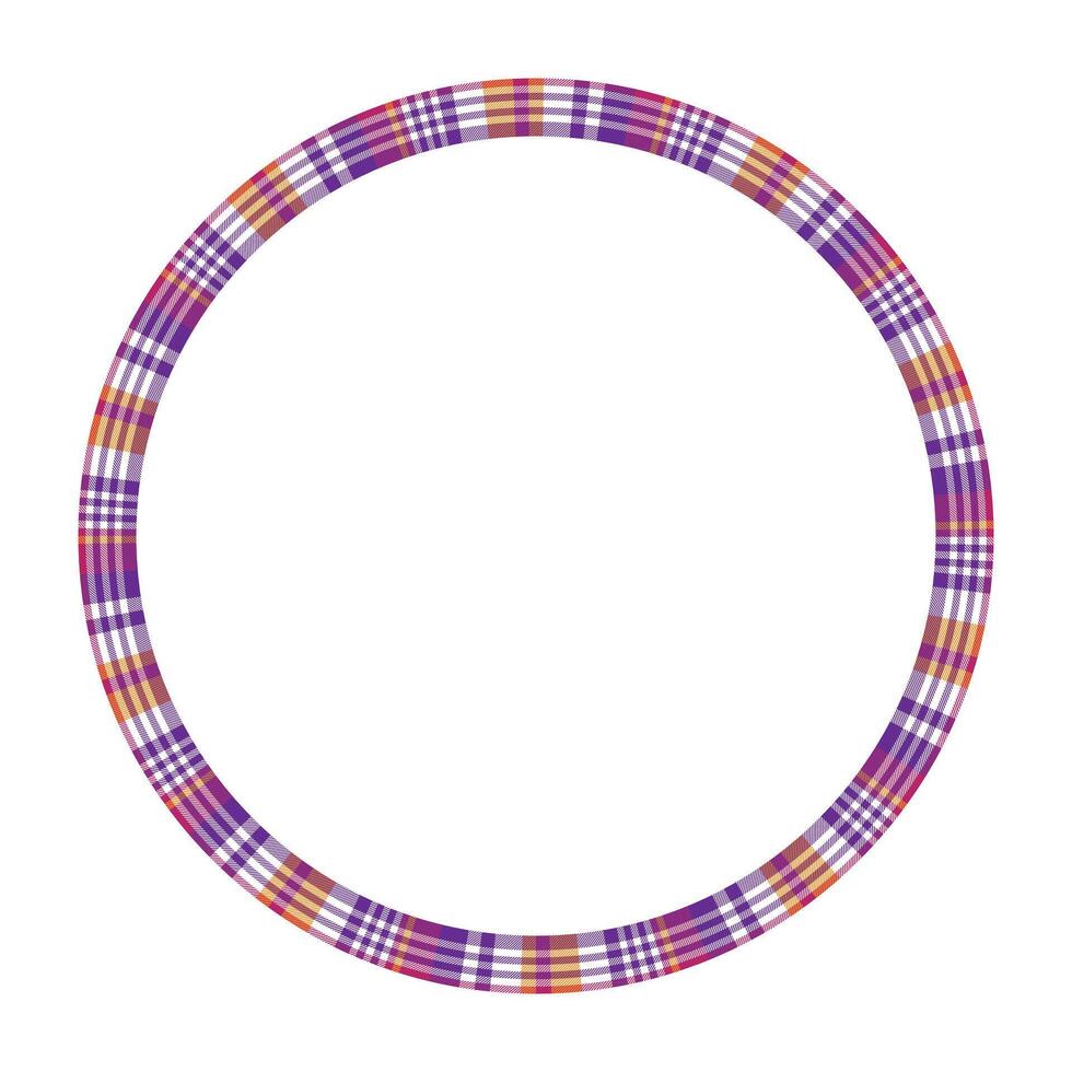 Round frame vintage pattern design template. Circle border designs plaid fabric texture. Scottish tartan background for collage art, gif card, handmade crafts. vector