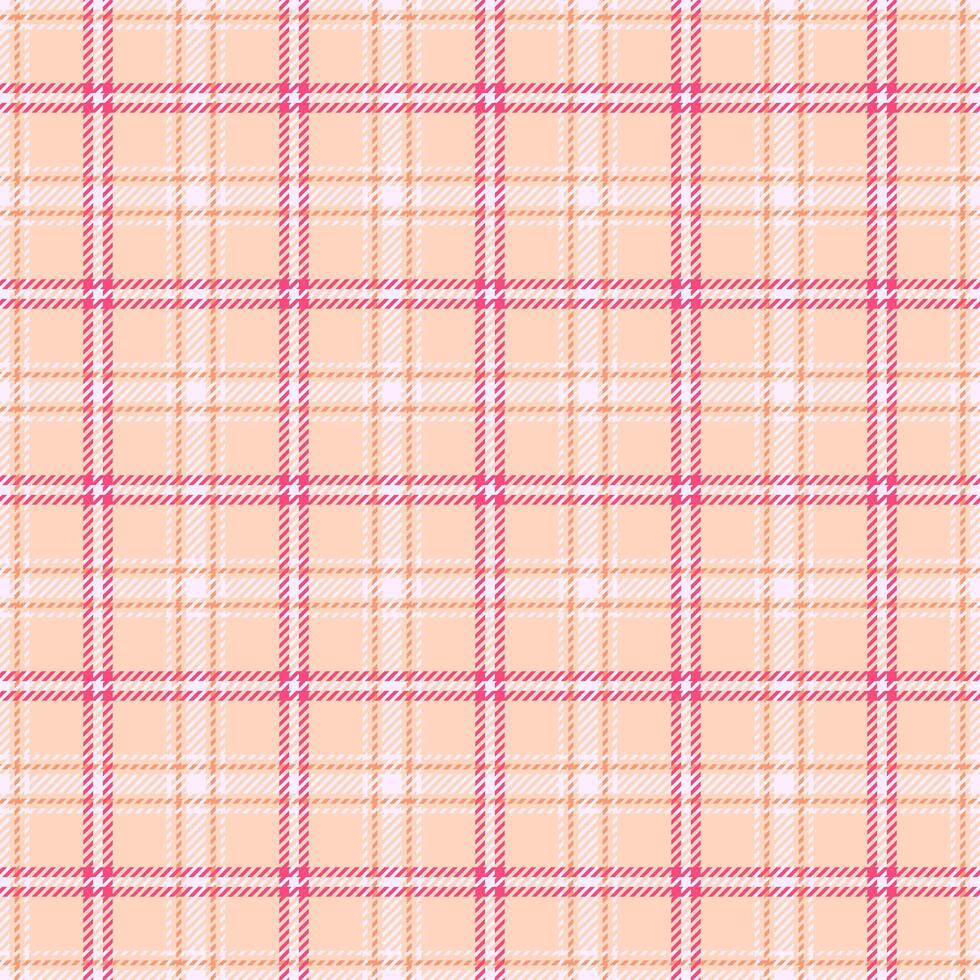 Fashionable pattern plaid seamless, shop textile background. Close-up check tartan texture fabric in peach puff and white colors. vector