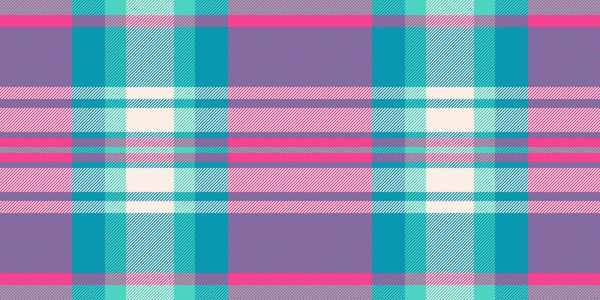 Silky plaid pattern check, setting seamless background tartan. Designer textile texture fabric in cyan and pink colors. vector