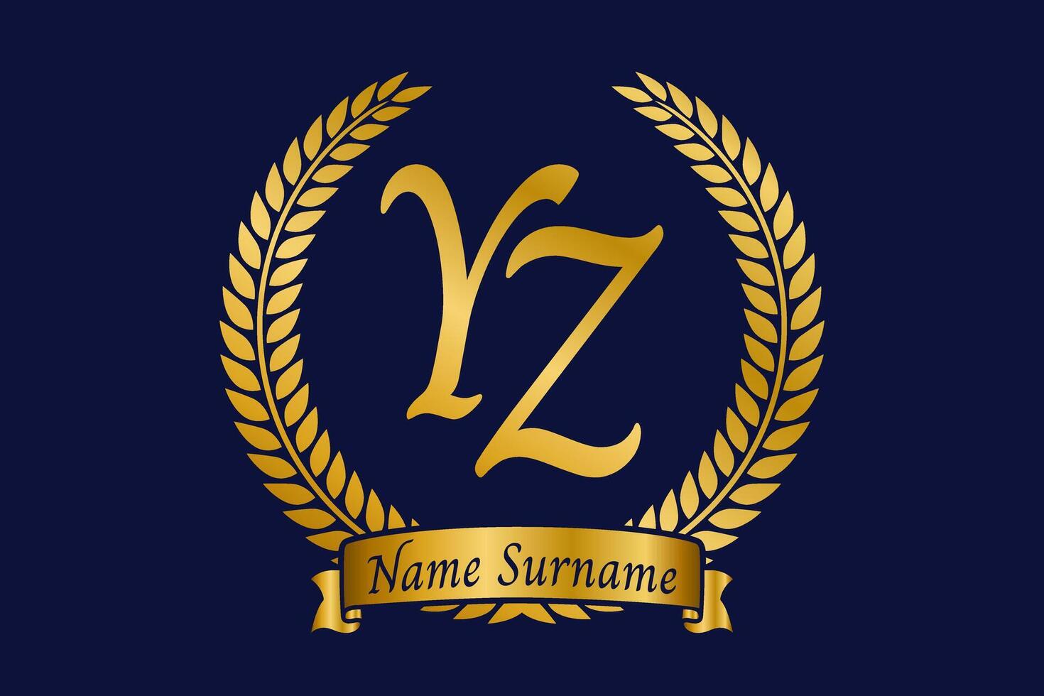Initial letter Y and Z, YZ monogram logo design with laurel wreath. Luxury golden calligraphy font. vector