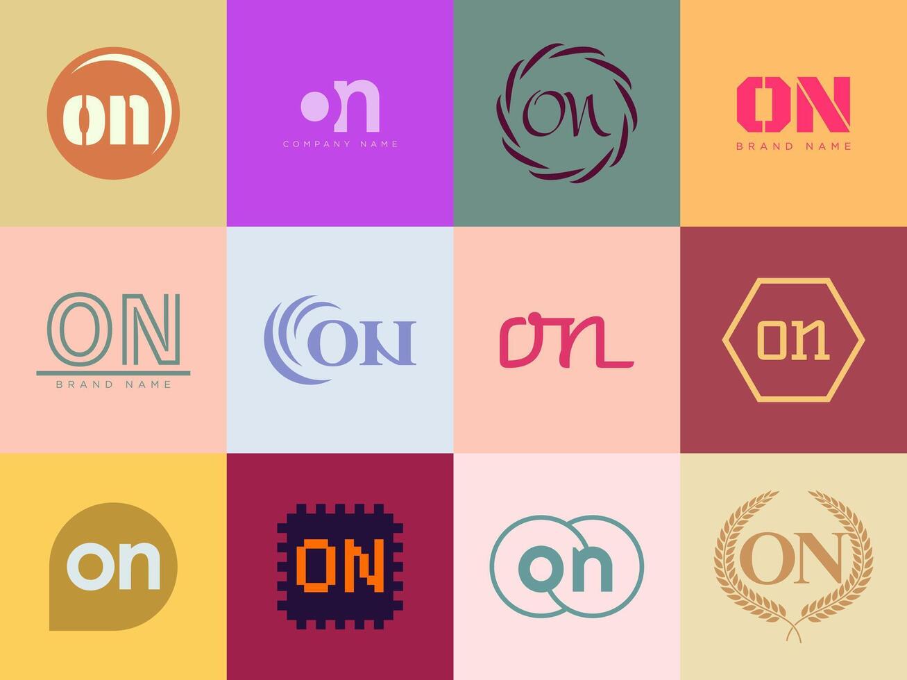 ON logo company template. Letter o and n logotype. Set different classic serif lettering and modern bold text with design elements. Initial font typography. vector