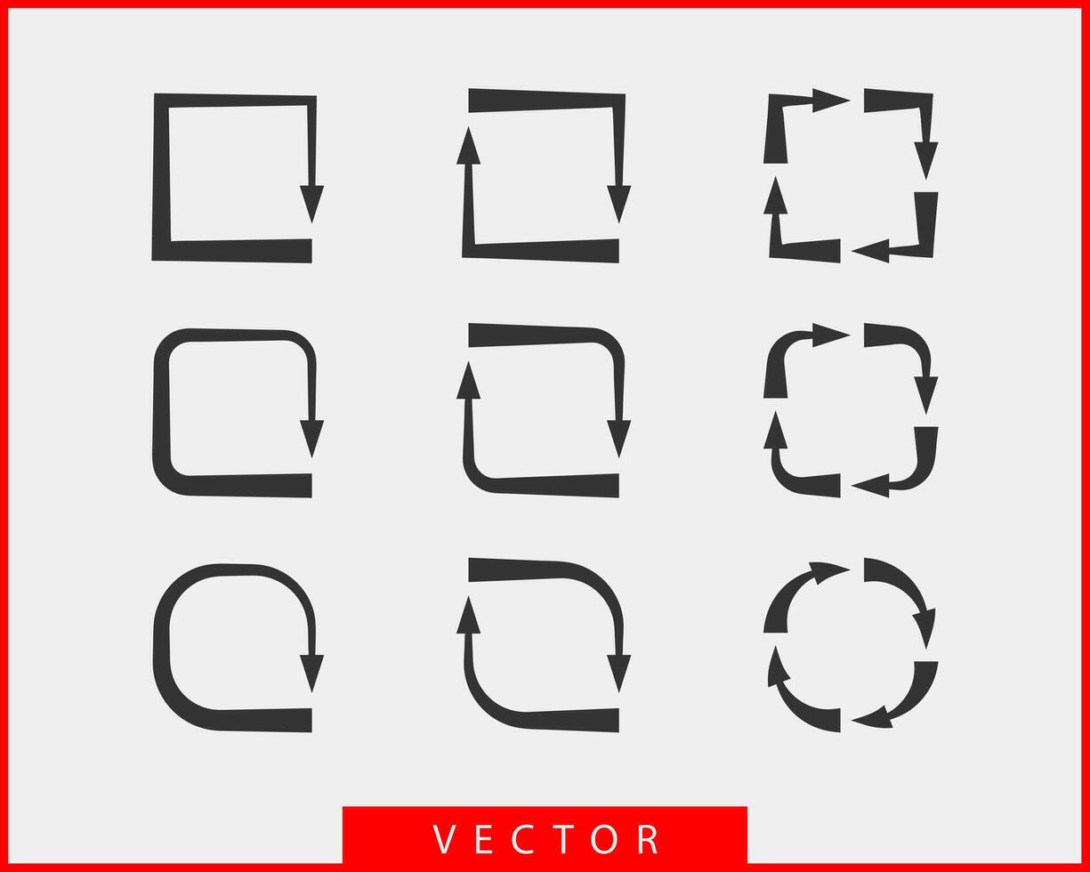 Collection arrows background black and white symbols. Different arrow icon set circle, up, curly, straight and twisted. Design elements. vector