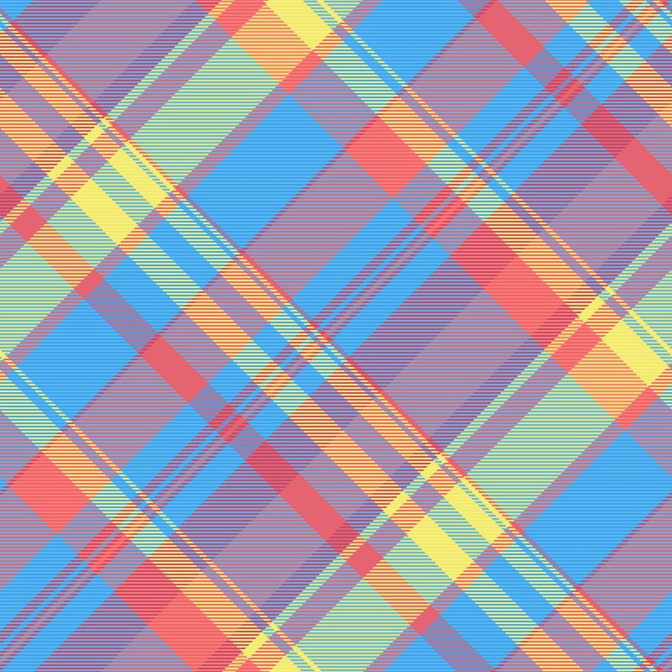 Classic plaid texture fabric, square pattern tartan textile. Many seamless background check in cyan and red colors. vector