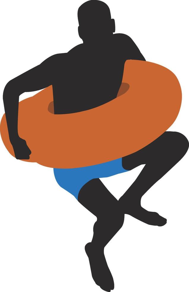 Silhouette of man jumping with swimming ring illustration vector