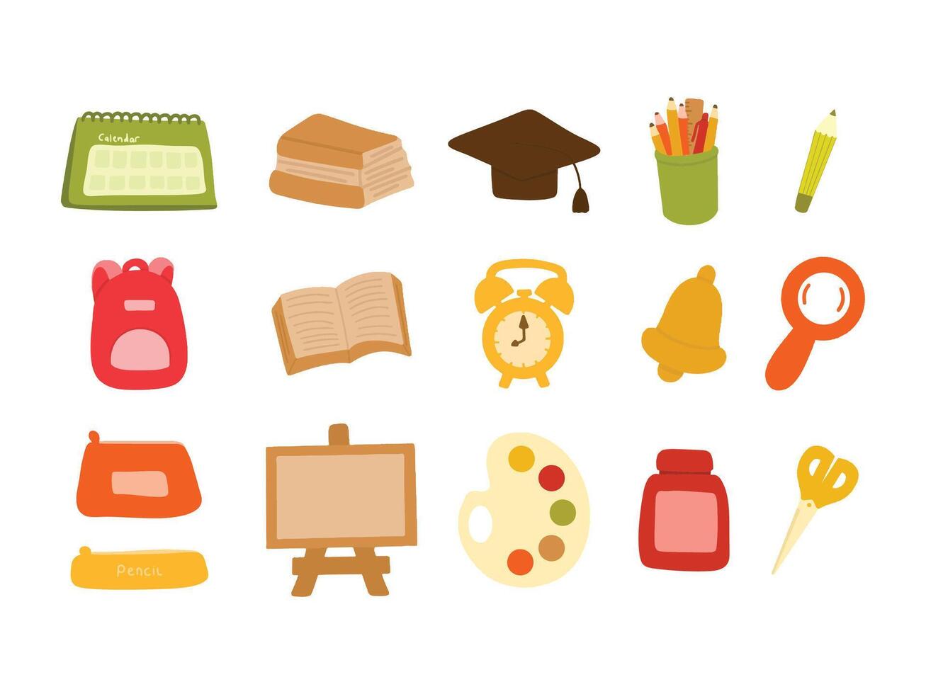 Back to School items cartoon style drawing vector