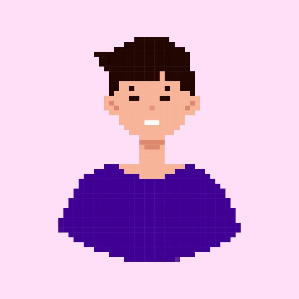 Pixel illustration man Pixel face young guy vector