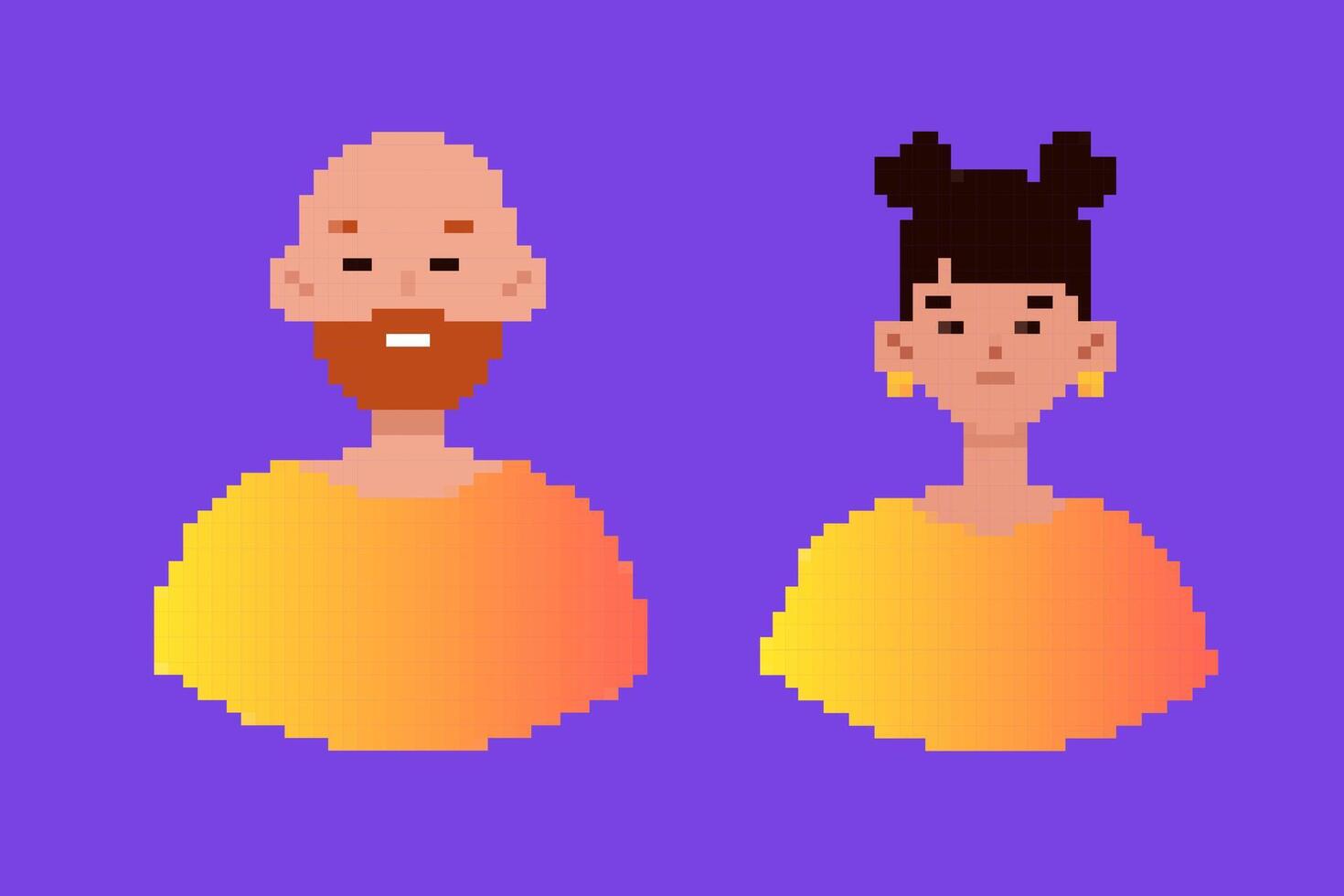 Avatar pixel characters of man and woman. human pixel face vector
