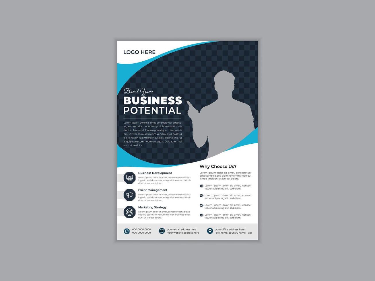 Corporate business cover and back page a4 flyer design template layout for print. Modern and creative business marketing brochure flyer design a4 template, editable template design vector