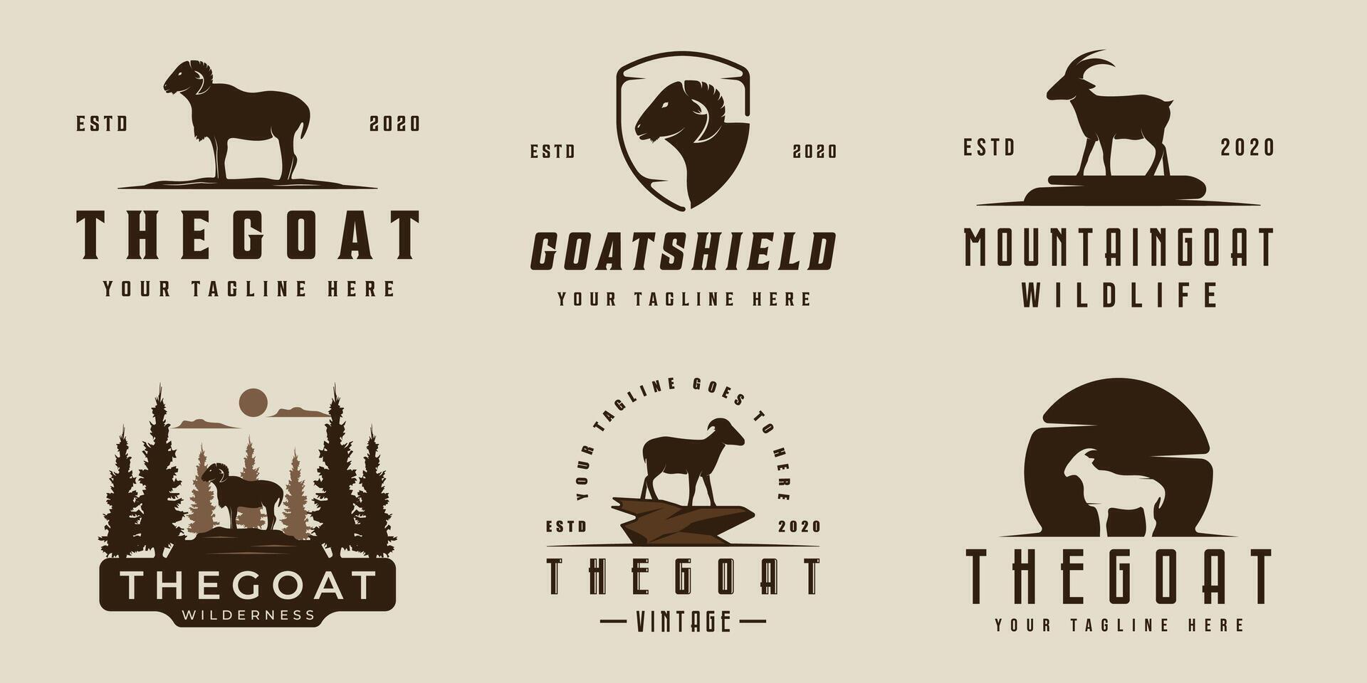 set of goat logo vintage illustration template icon graphic design. bundle collection of various animal in wildlife sign or symbol for livestock ranch concept with retro typography style vector
