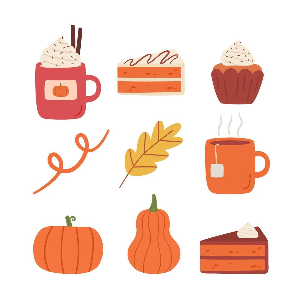 set of autumn food and drink flat illustration vector