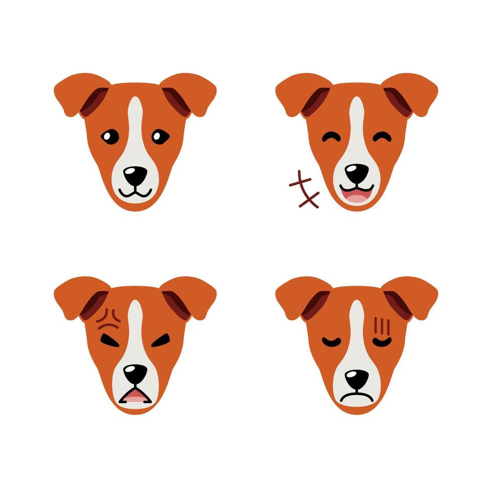 Set of cute character dog faces showing different emotions vector