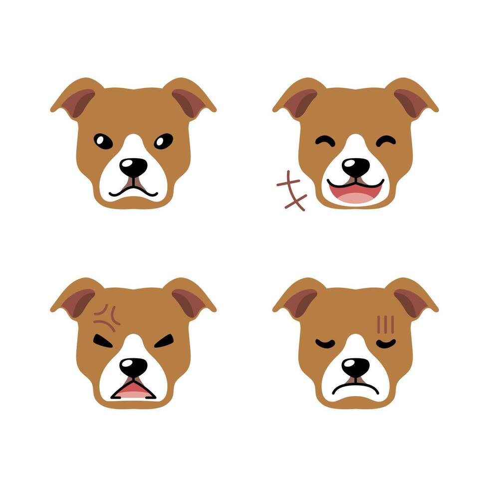 Set of cute character pit bull terrier dog faces showing different emotions vector