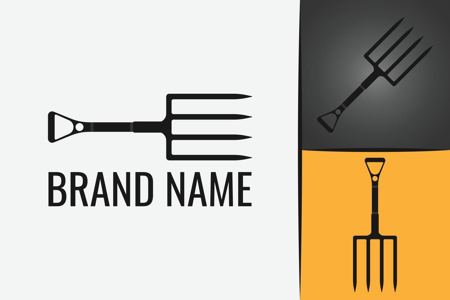 Garden fork logotype icon. Pitchfork agriculture and farm logo. Garden pitchfork tool logo vector