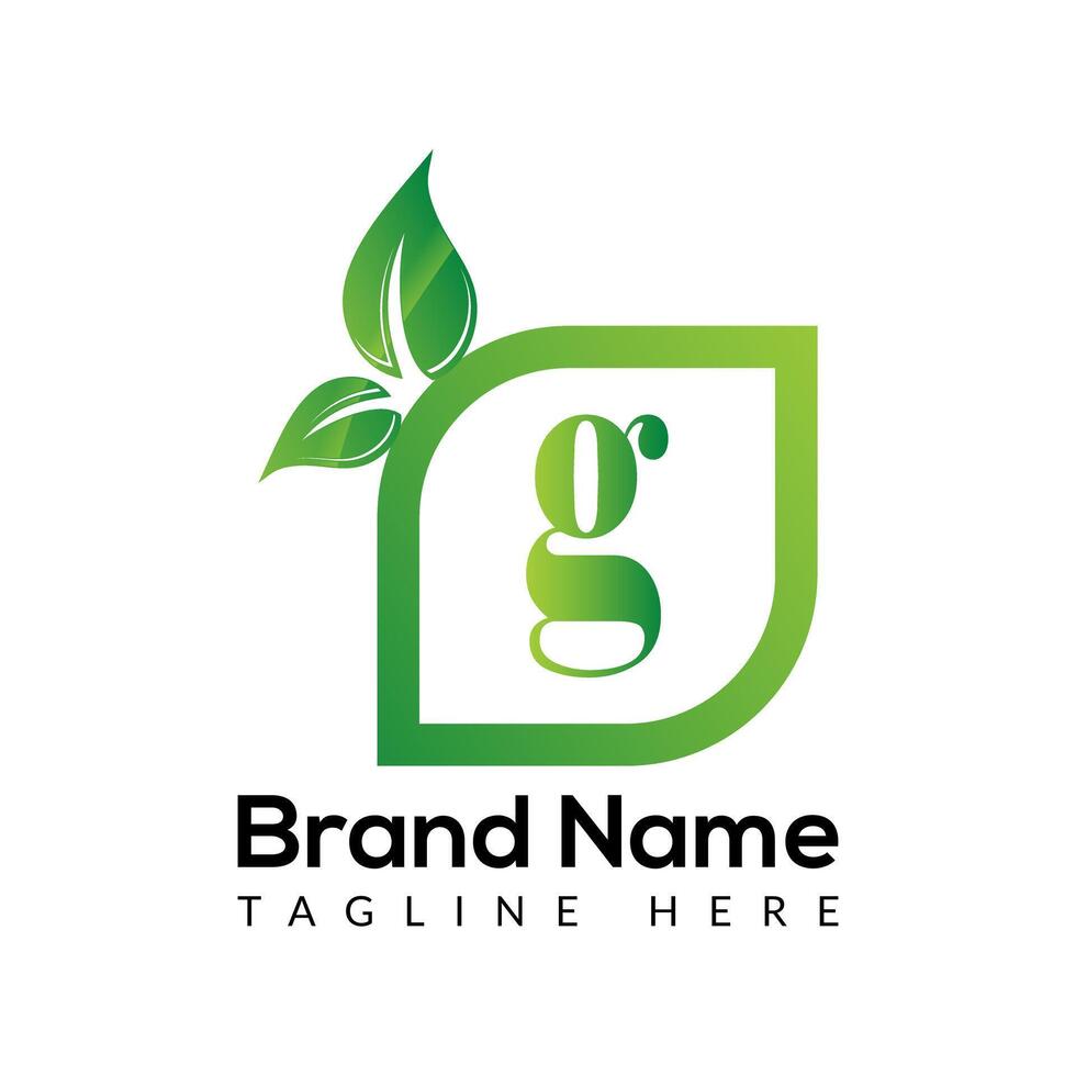 Eco Logo On Letter G Template. Eco On G Letter, Initial Eco, Leaf, Nature, Green Sign Concept vector