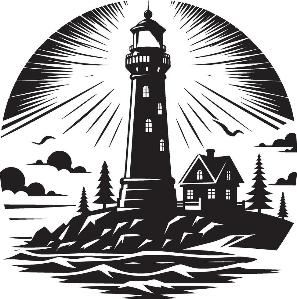 Lighthouse silhouette flat illustration isolated on a white background vector