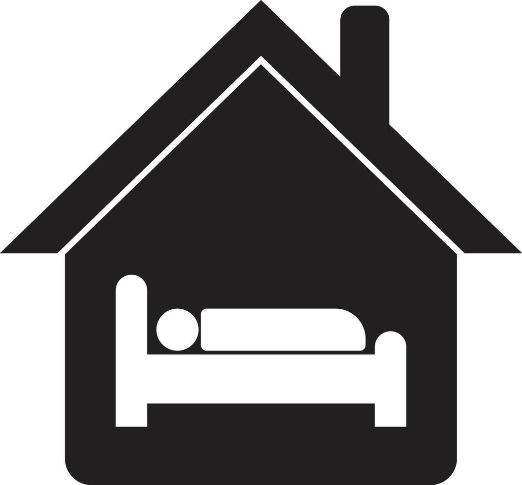 Hostel icon . Home with bed icon . Hotel icon vector