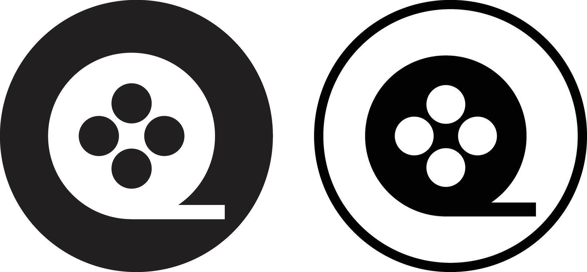 Movie icon set in two styles isolated on white background . Film reel icon . illustration vector