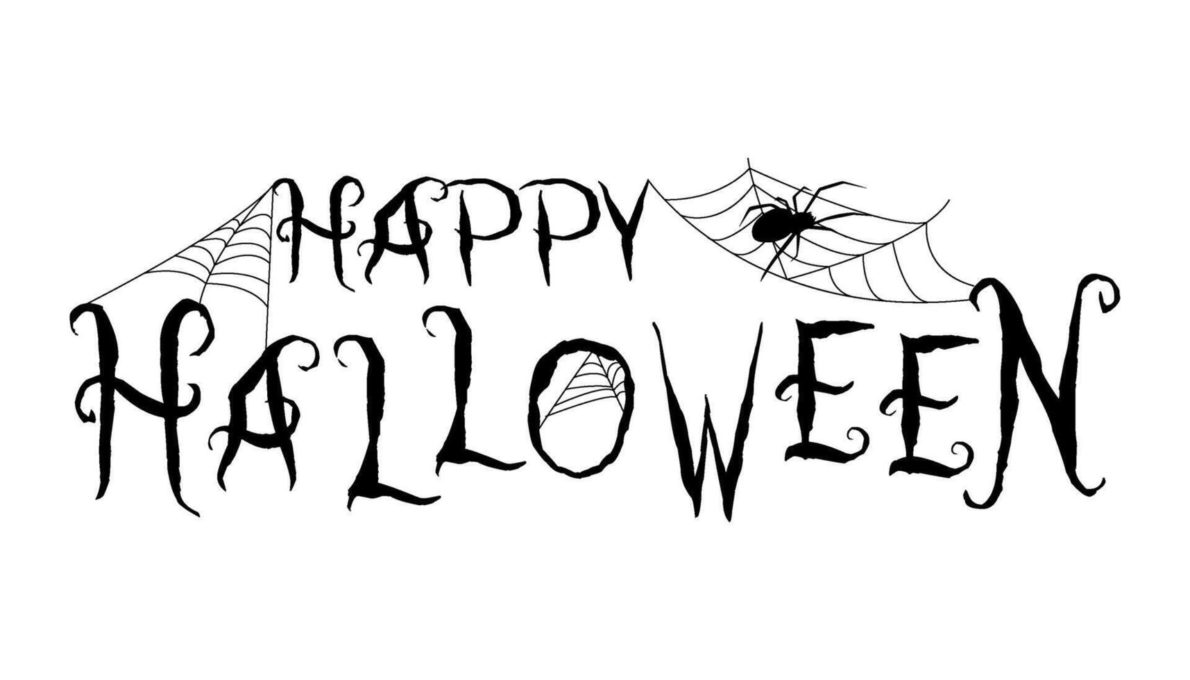 Halloween lettering. Happy Halloween inscription with spider webs and spiders. Dark, creepy design vector