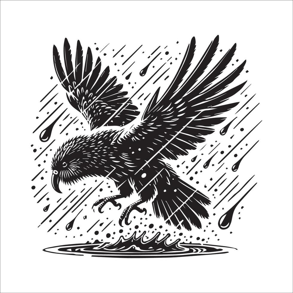 Kakapo silhouette - Owl Parrot Clipart - A Kakapo bird flying illustration in black and white vector