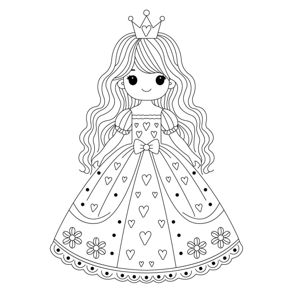 Cute princess coloring page 48104660 Vector Art at Vecteezy