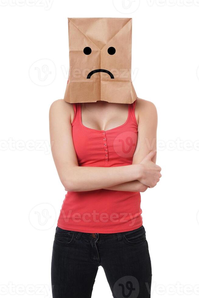 sad paper bag woman photo