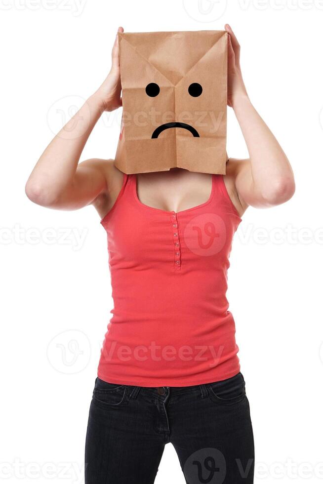 unhappy paper bag girl photo