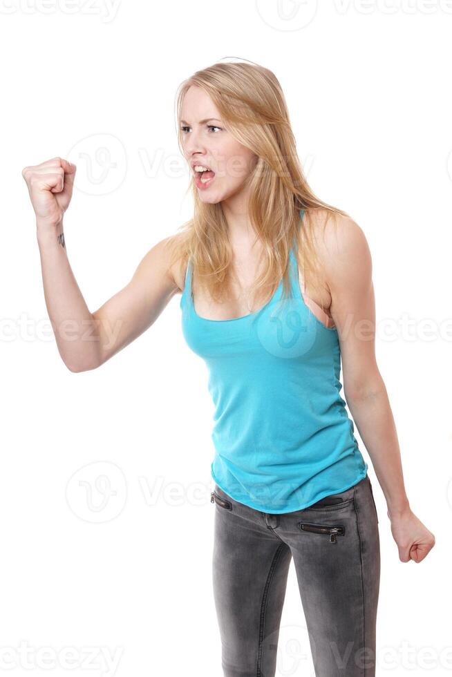 angry woman with clenched fist photo