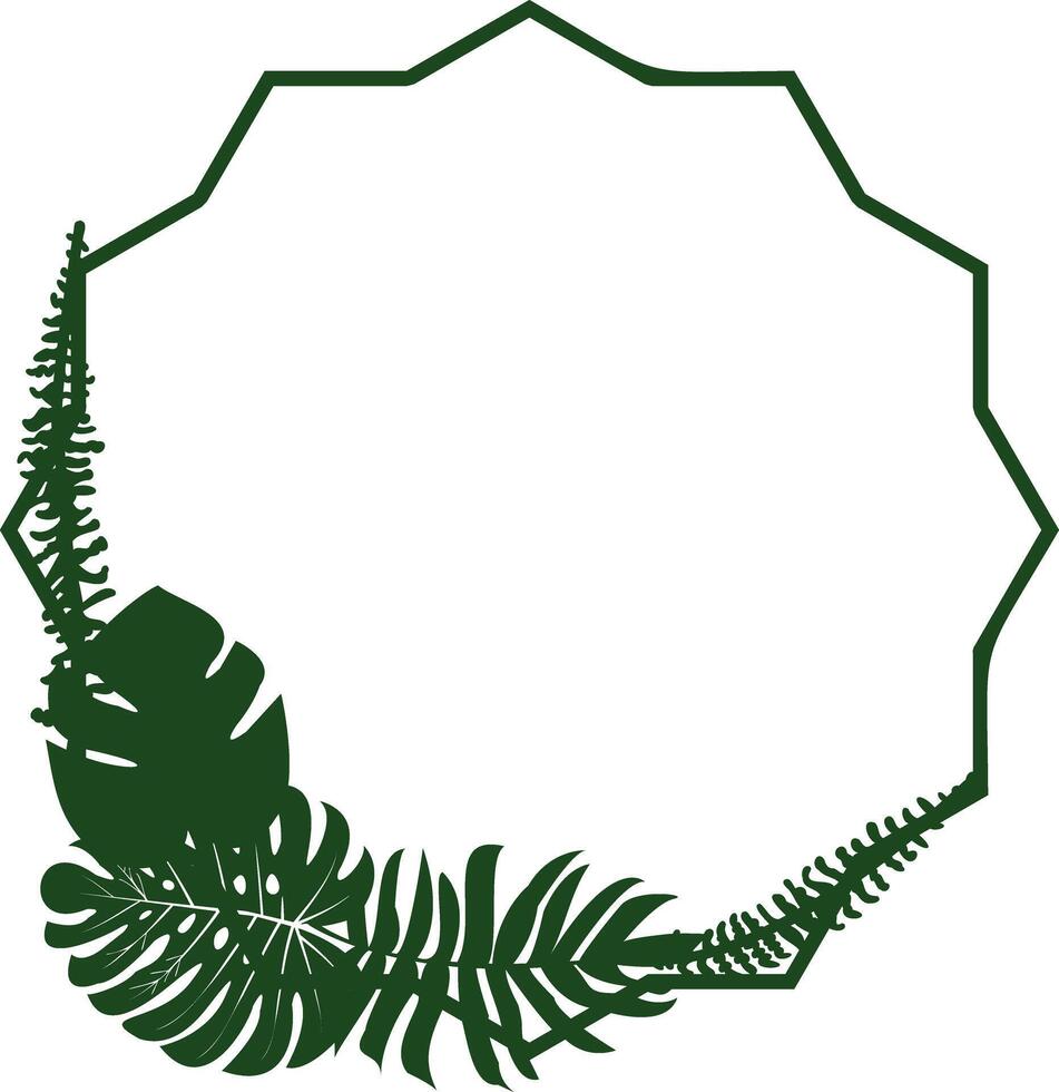 Green Minimalist Botanical Frame Design with Tropical Leaves. Elegant Botany Border with Exotic Leaves for Invitation, Wedding Cards. illustration vector