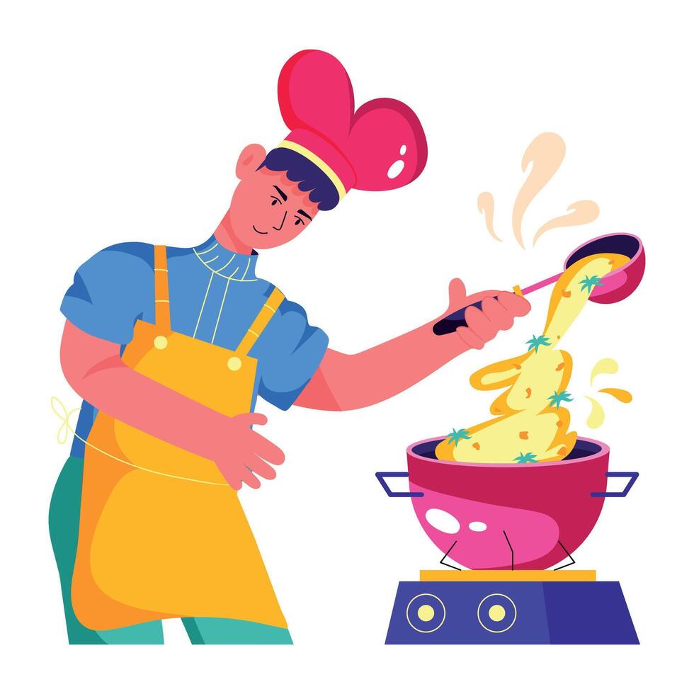 A flat character illustration of chef cooking vector