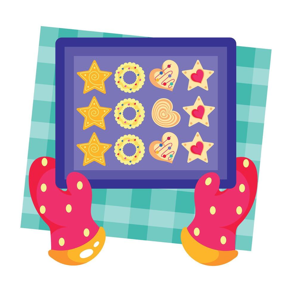A flat style illustration of holding biscuits tray vector