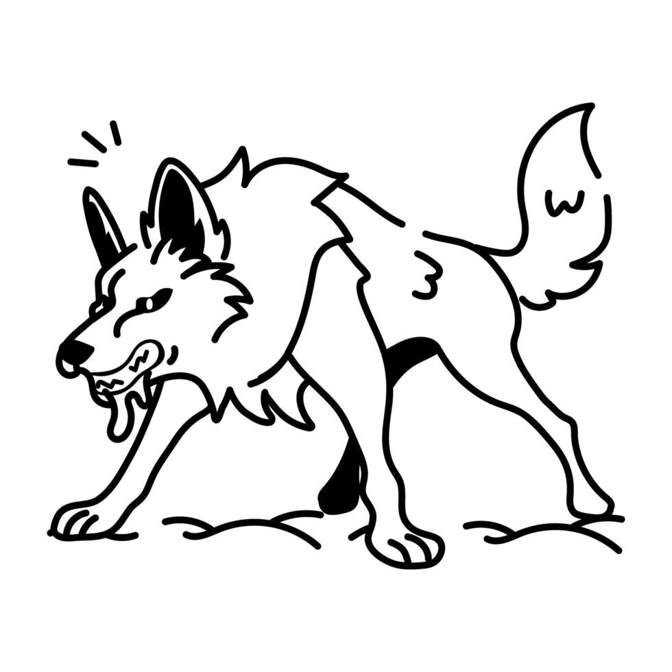 A doodle style icon of an angry wolf vector