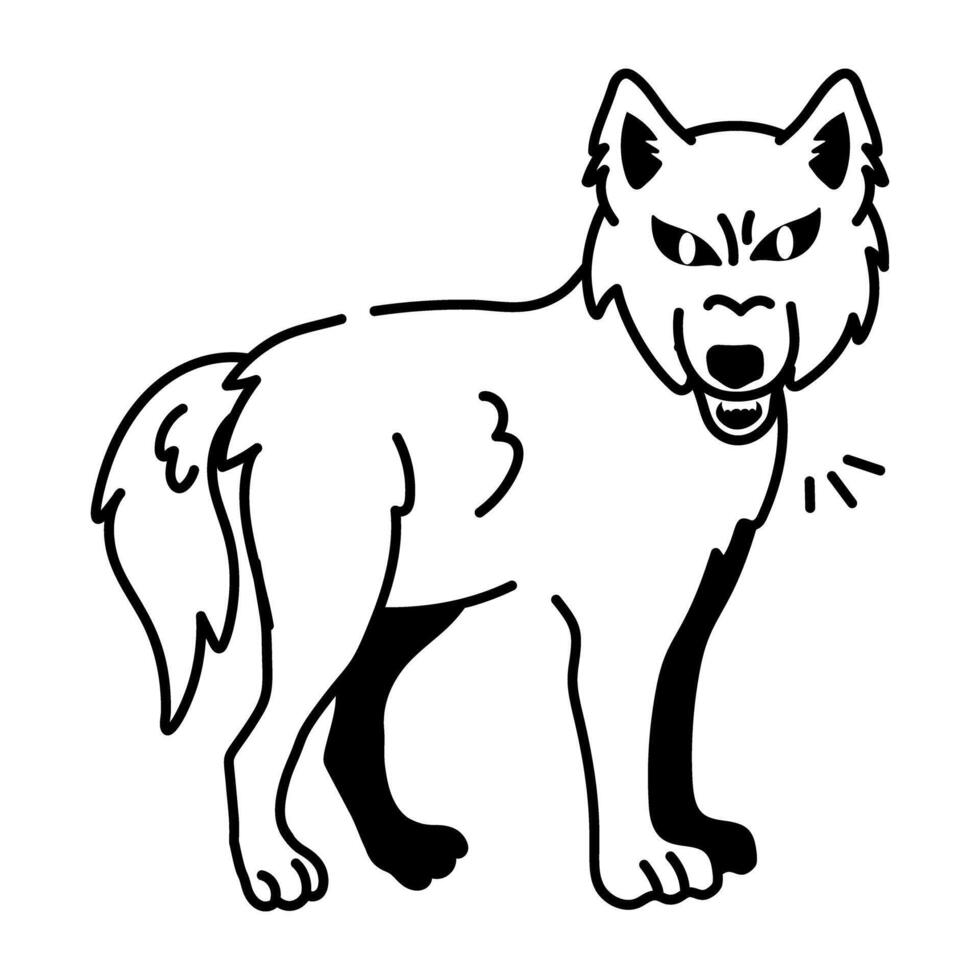 A doodle style icon of an angry wolf vector
