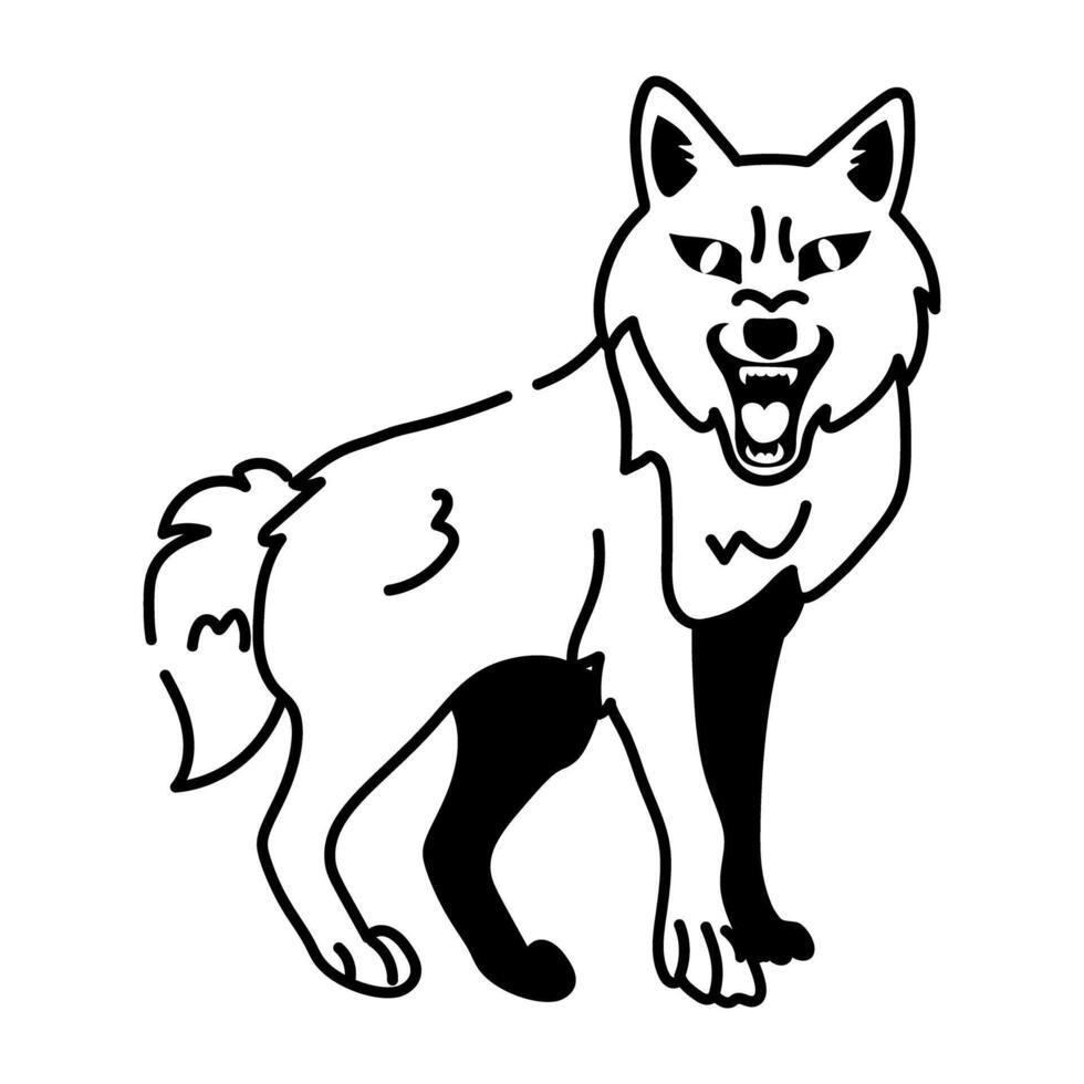A doodle style icon of an angry wolf vector