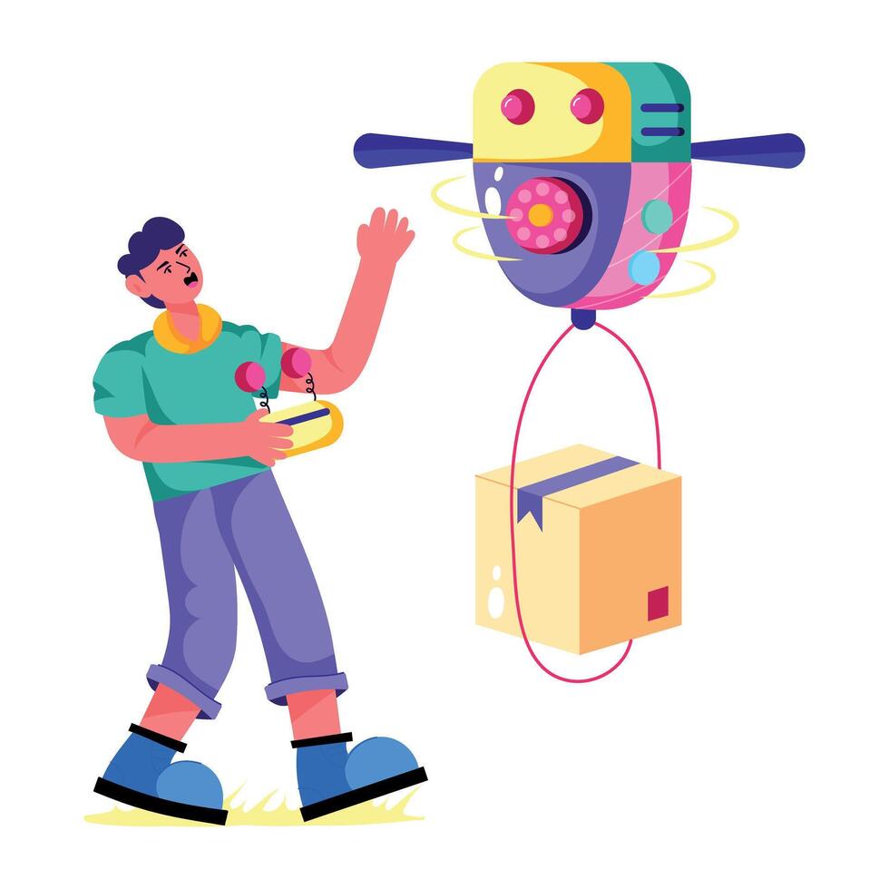 Man receiving robot delivery, flat style illustration vector