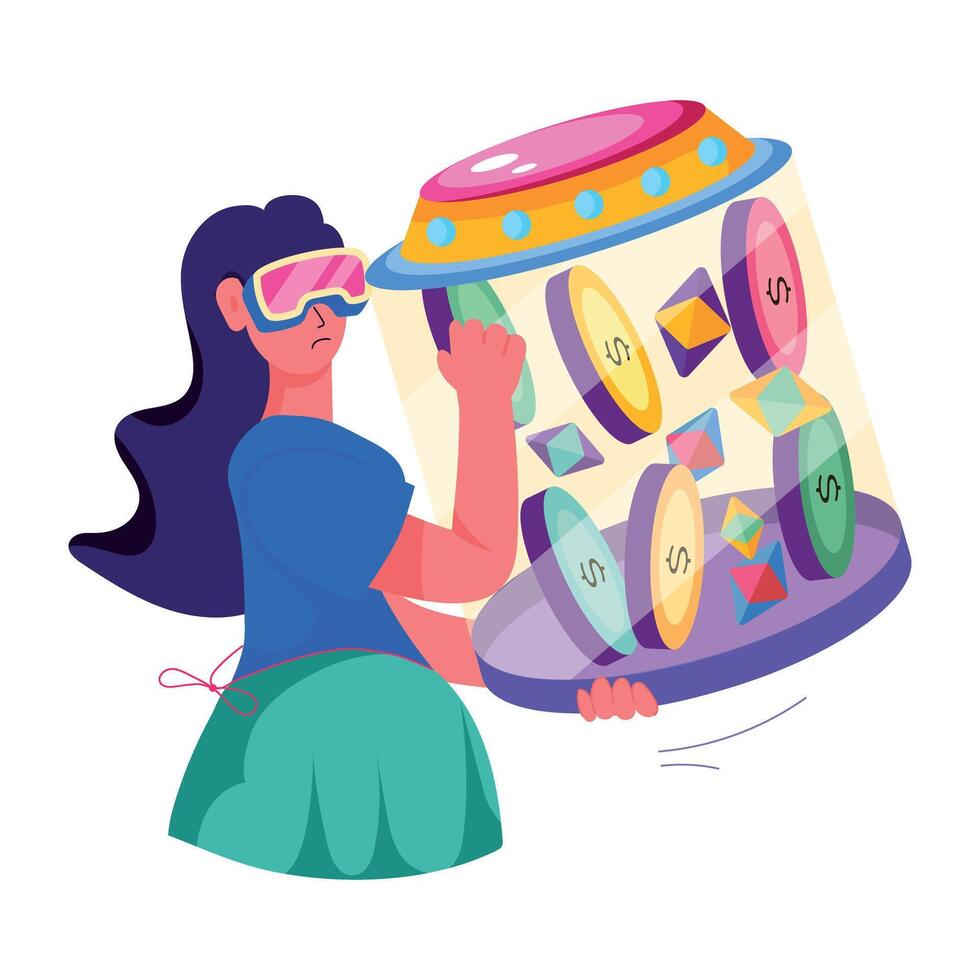 A flat style illustration of woman doing vr trading vector