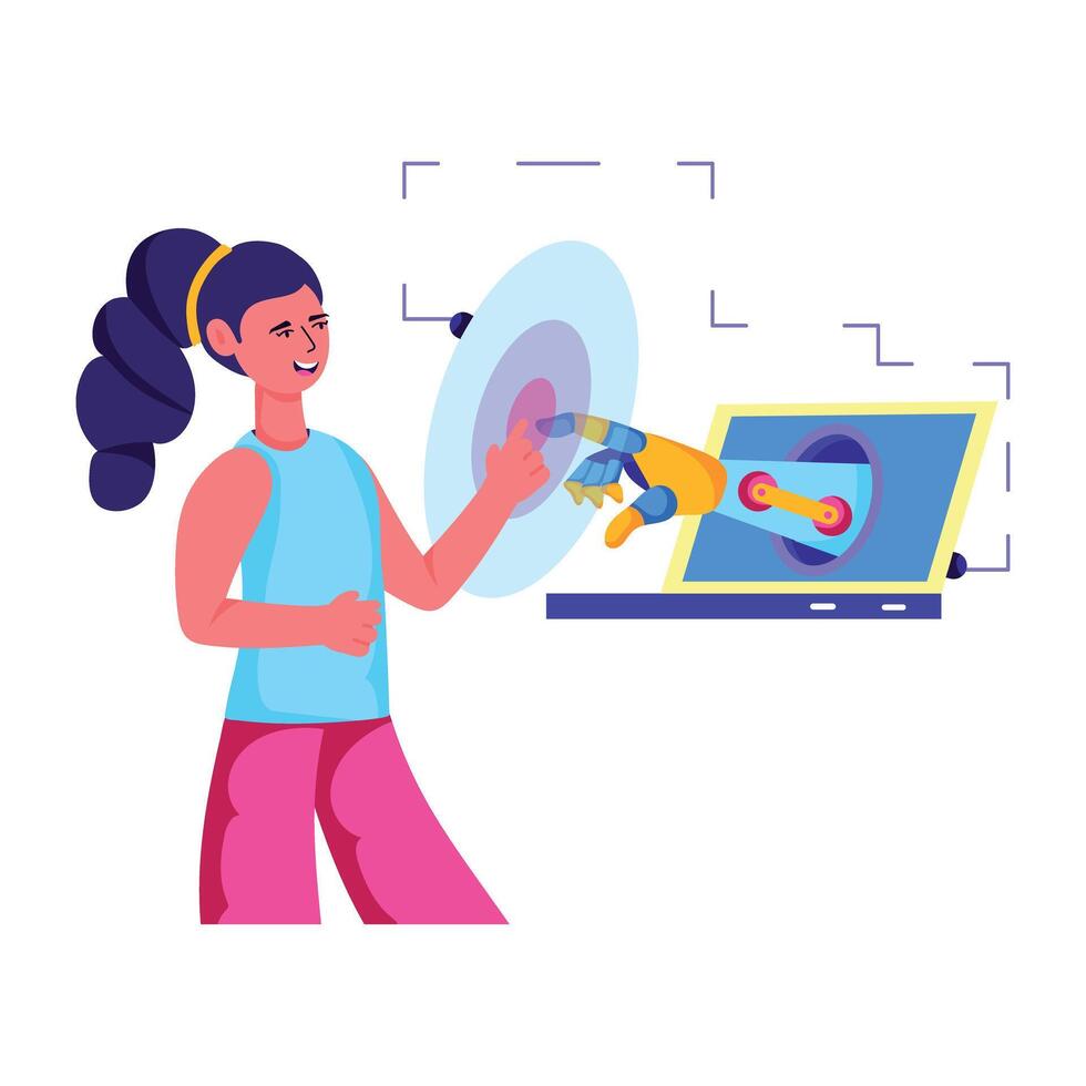 A flat style illustration depicting ai interaction vector
